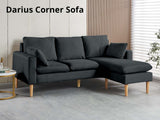 Darius Corner Sofa Linen - Black