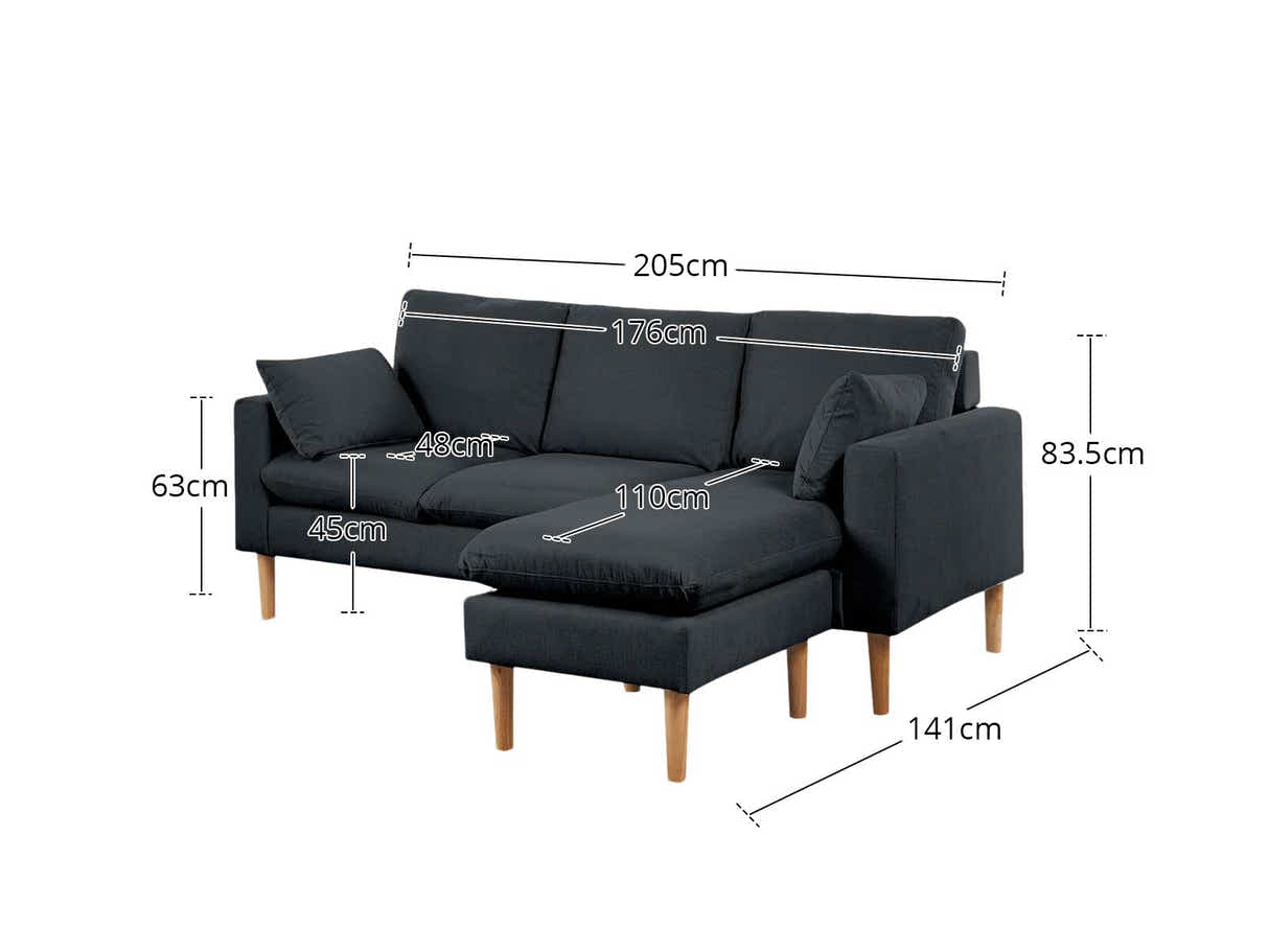 Darius Corner Sofa Linen - Black