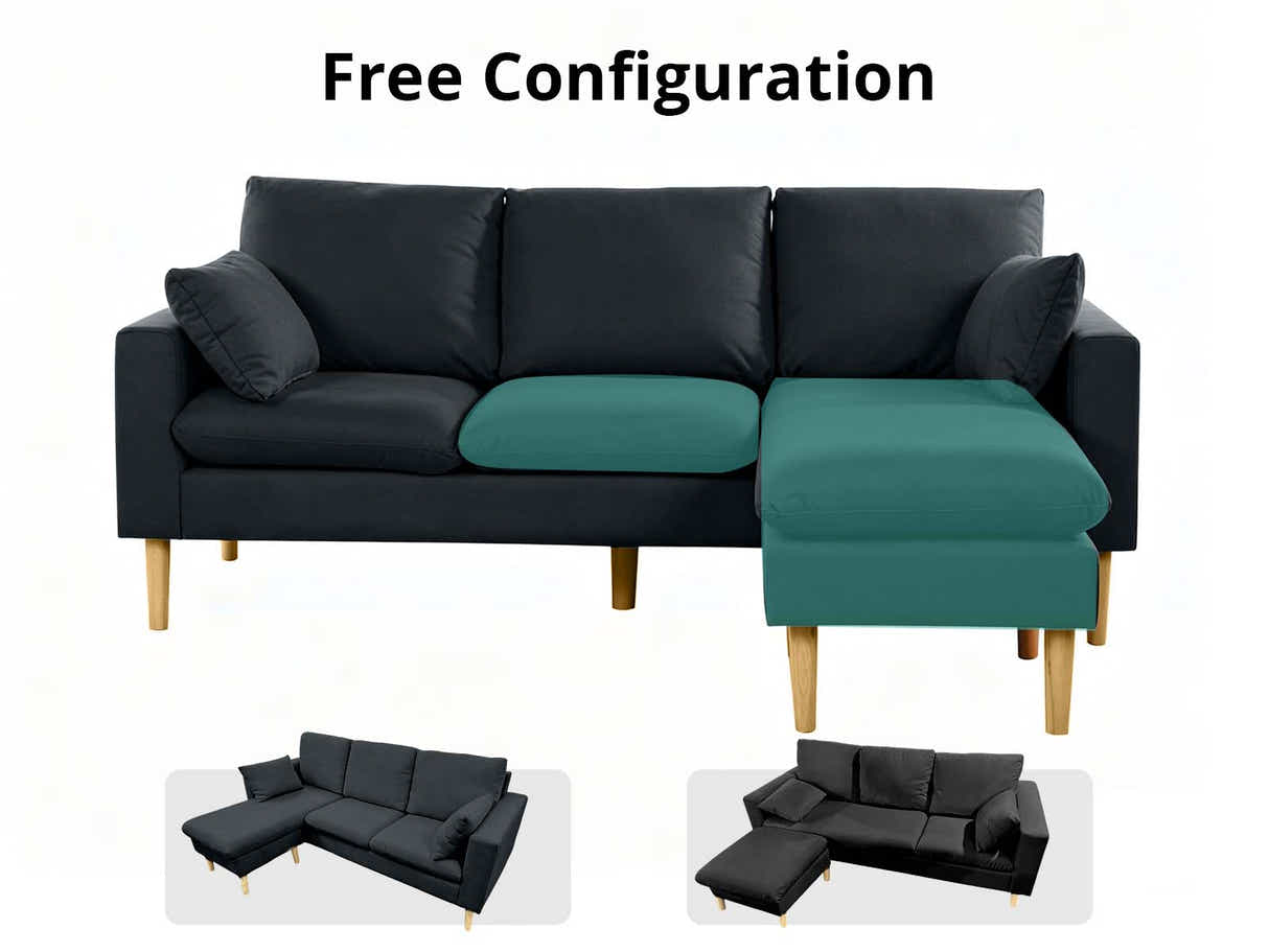 Darius Corner Sofa Linen - Black