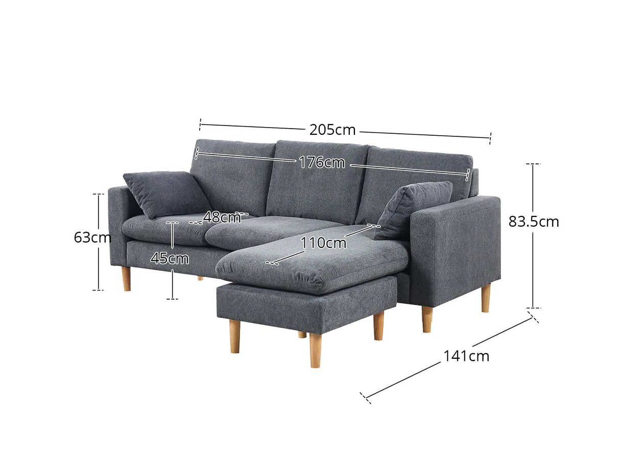 Darius Corner Sofa Linen - Grey