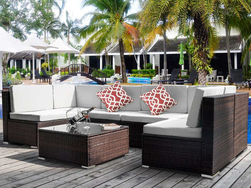 T Warren 7 pc outdoor sofa set beige