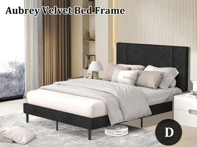 Aubrey Velvet Bed Frame Double - Black