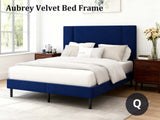 Aubrey Velvet Bed Frame Queen - Blue