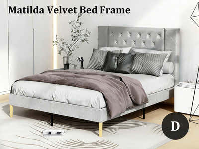 Matilda Velvet Bed Frame Double - Grey
