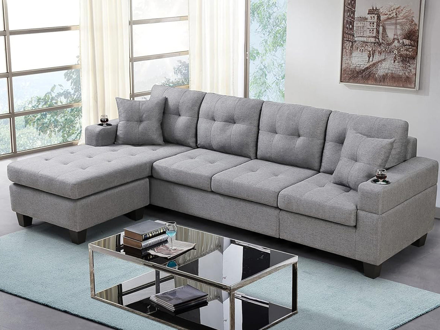 DS Marcia Sectional Sofa with Left Chaise Linen Grey