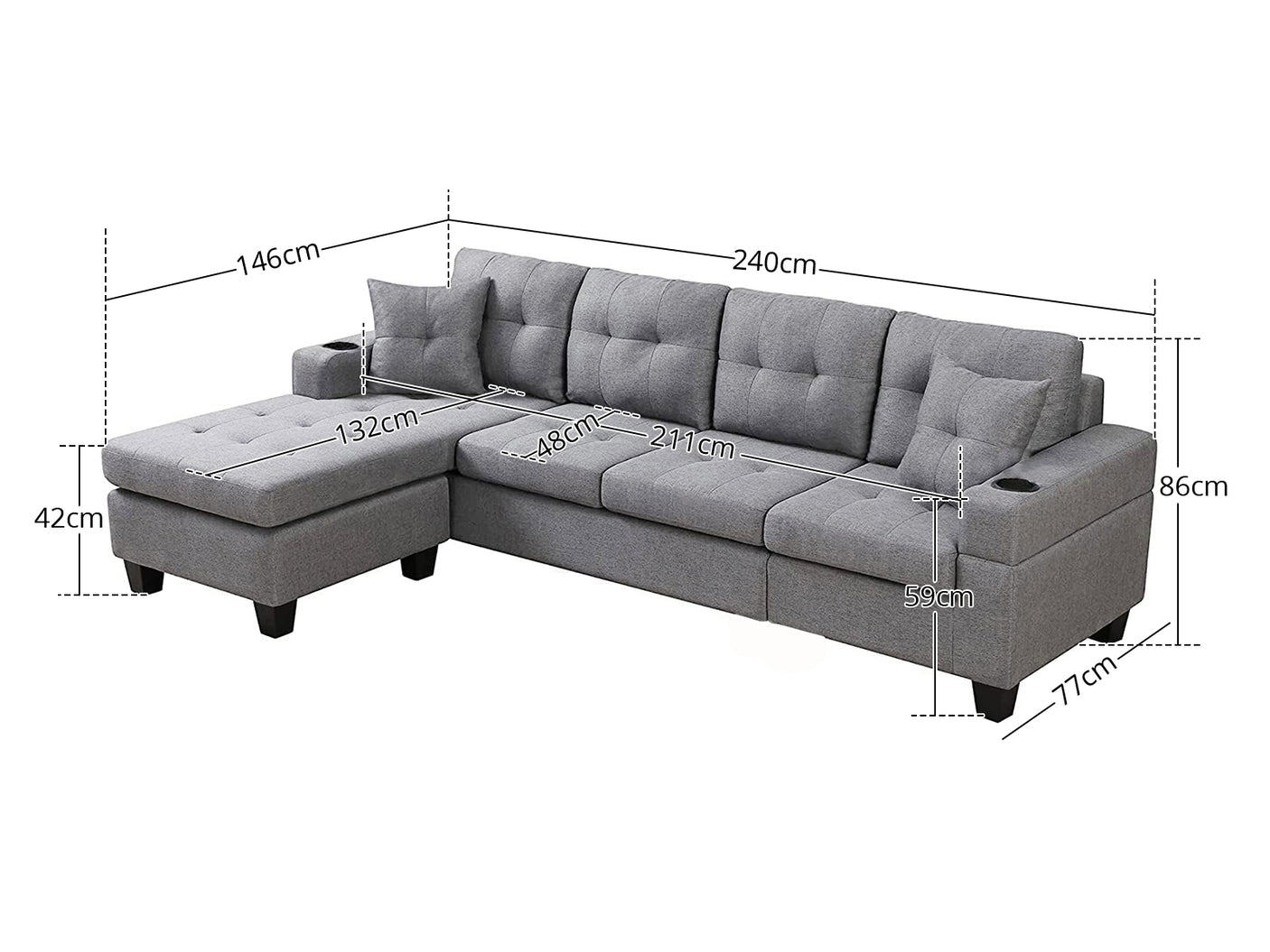 DS Marcia Sectional Sofa with Left Chaise Linen Grey
