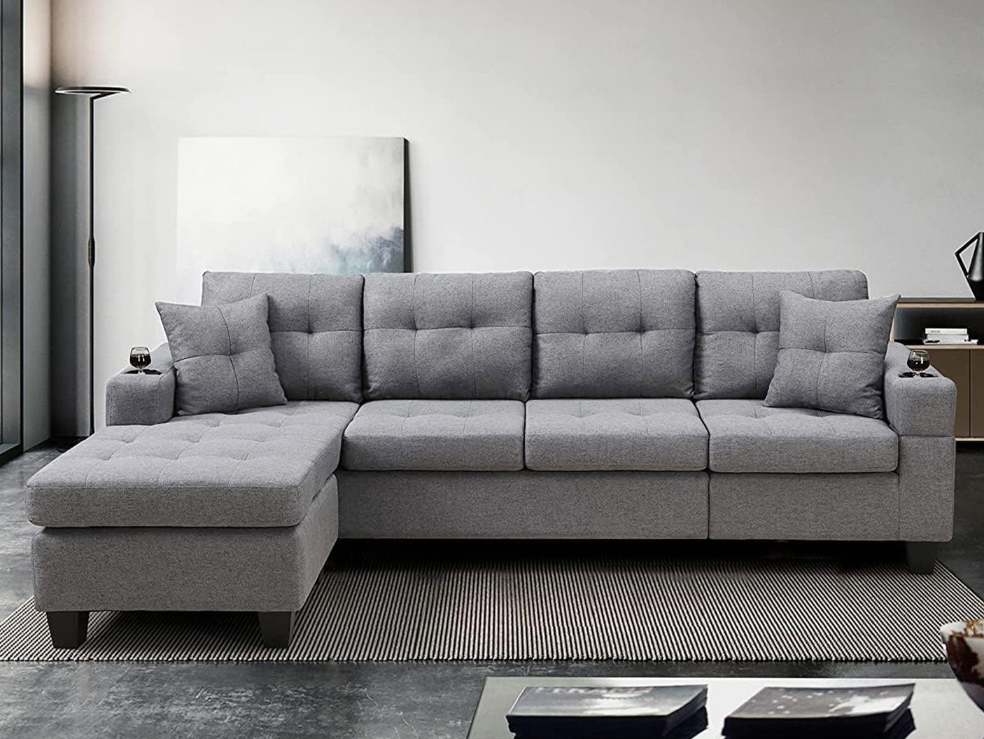 DS Marcia Sectional Sofa with Left Chaise Linen Grey