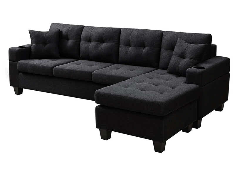 Marcia Sectional Sofa with Left Chaise Linen Black