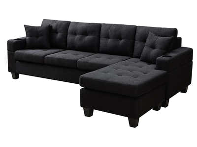 DS Marcia Sectional Sofa with Left Chaise Linen Black