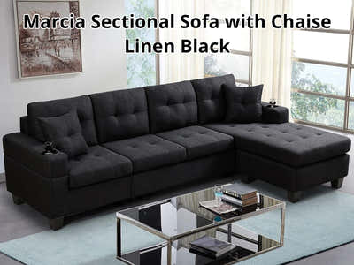 DS Marcia Sectional Sofa with Left Chaise Linen Black