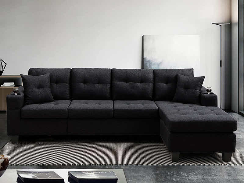 Marcia Sectional Sofa with Left Chaise Linen Black