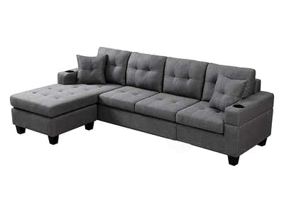 DS Marcia Sectional Sofa with Left Chaise Linen Grey