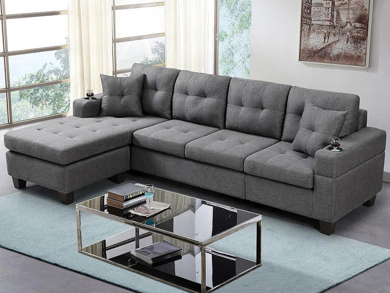 Marcia Sectional Sofa with Left Chaise Linen Grey