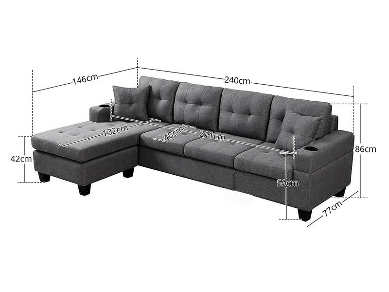 Marcia Sectional Sofa with Left Chaise Linen Grey