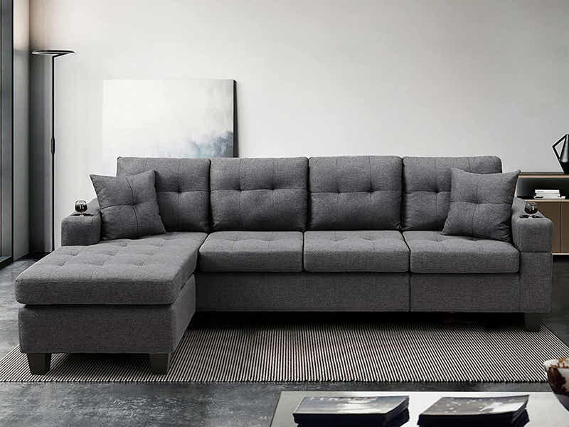 Marcia Sectional Sofa with Left Chaise Linen Grey