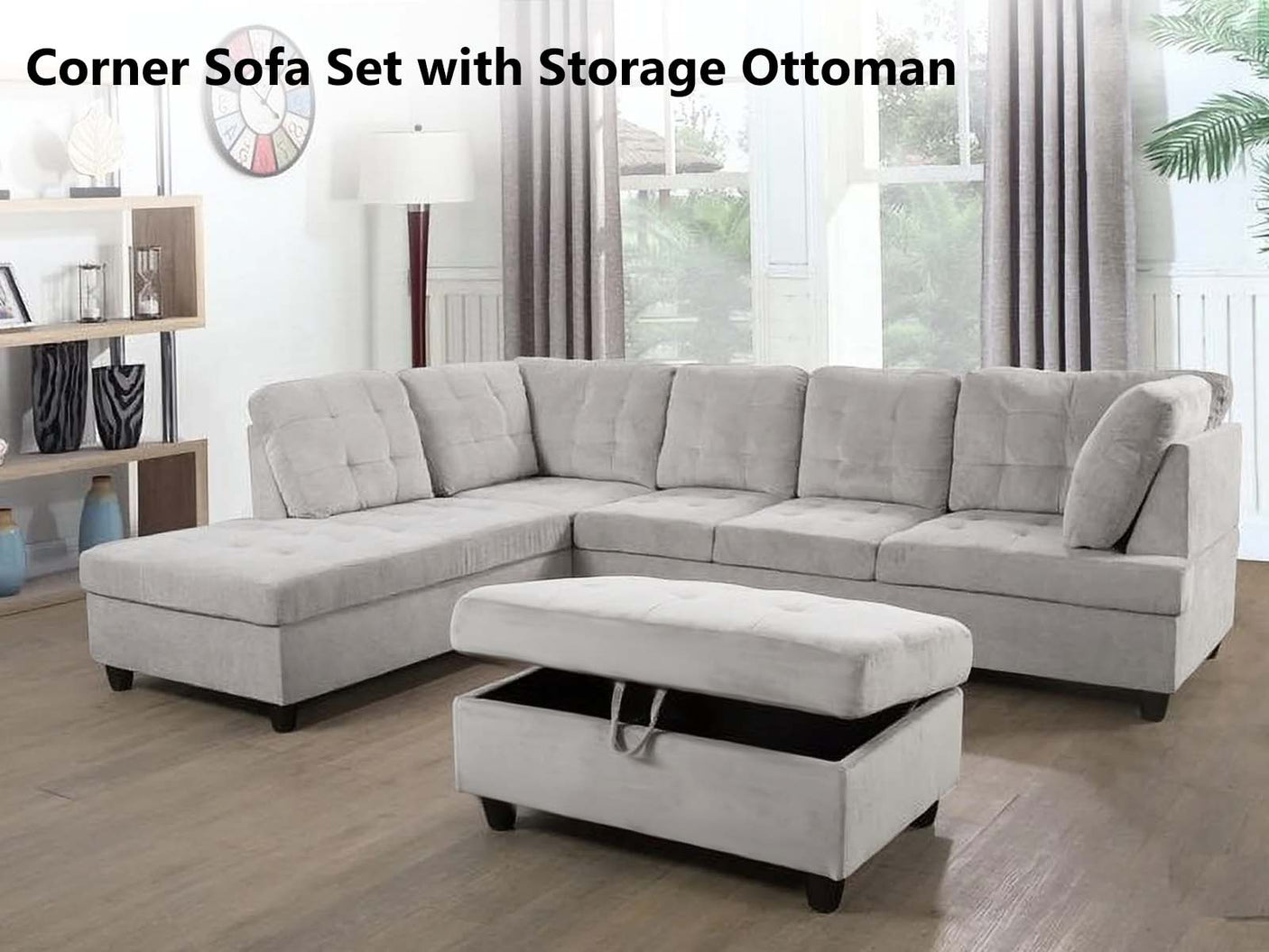 DS Corner Sofa Set with Storage Ottoman Left Chaise