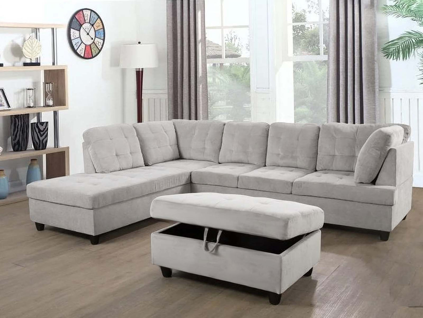 DS Corner Sofa Set with Storage Ottoman Left Chaise