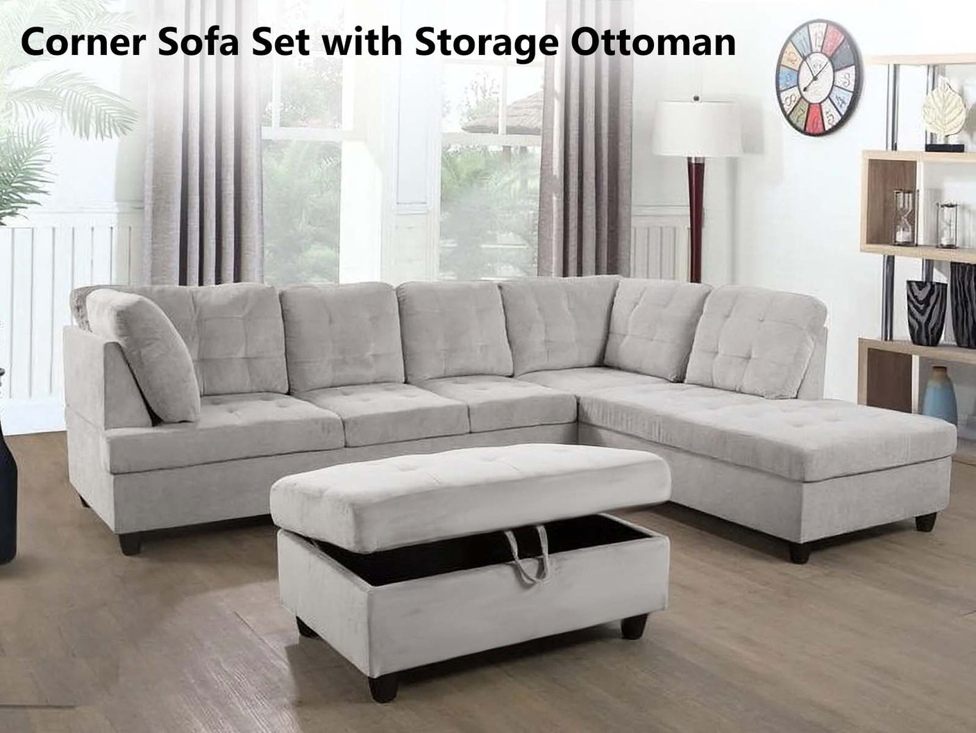 DS Corner Sofa Set with Storage Ottoman Right Chaise