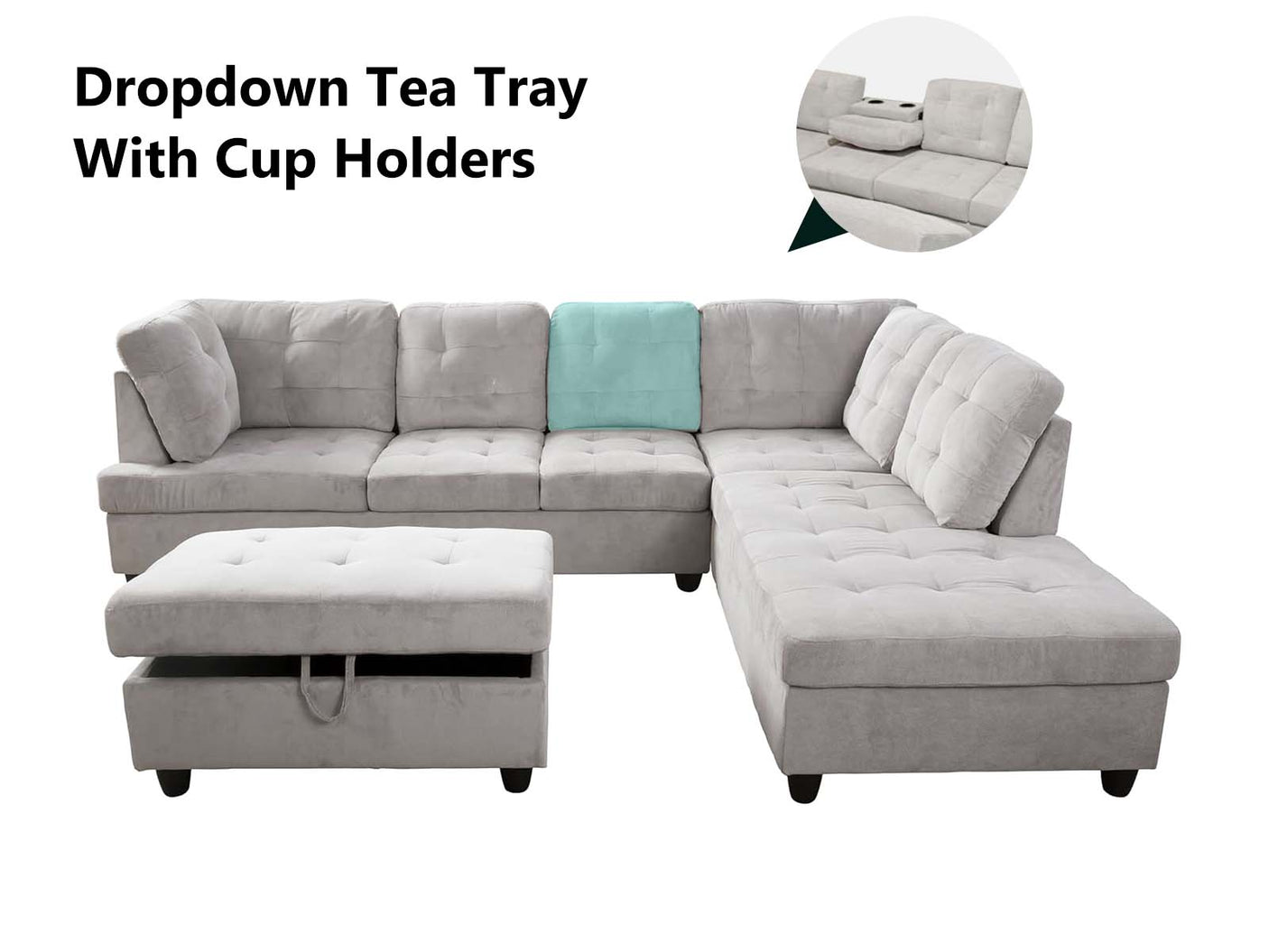 DS Corner Sofa Set with Storage Ottoman Right Chaise