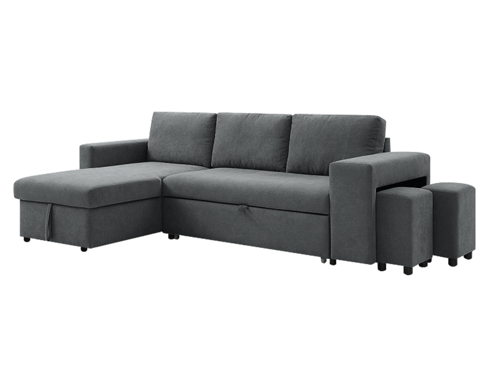 Phenis Pull Out Storage Sofa Bed with Footrest Dark Grey