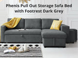 Phenis Pull Out Storage Sofa Bed with Footrest Dark Grey
