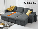 Phenis Pull Out Storage Sofa Bed with Footrest Dark Grey