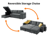 Phenis Pull Out Storage Sofa Bed with Footrest Dark Grey