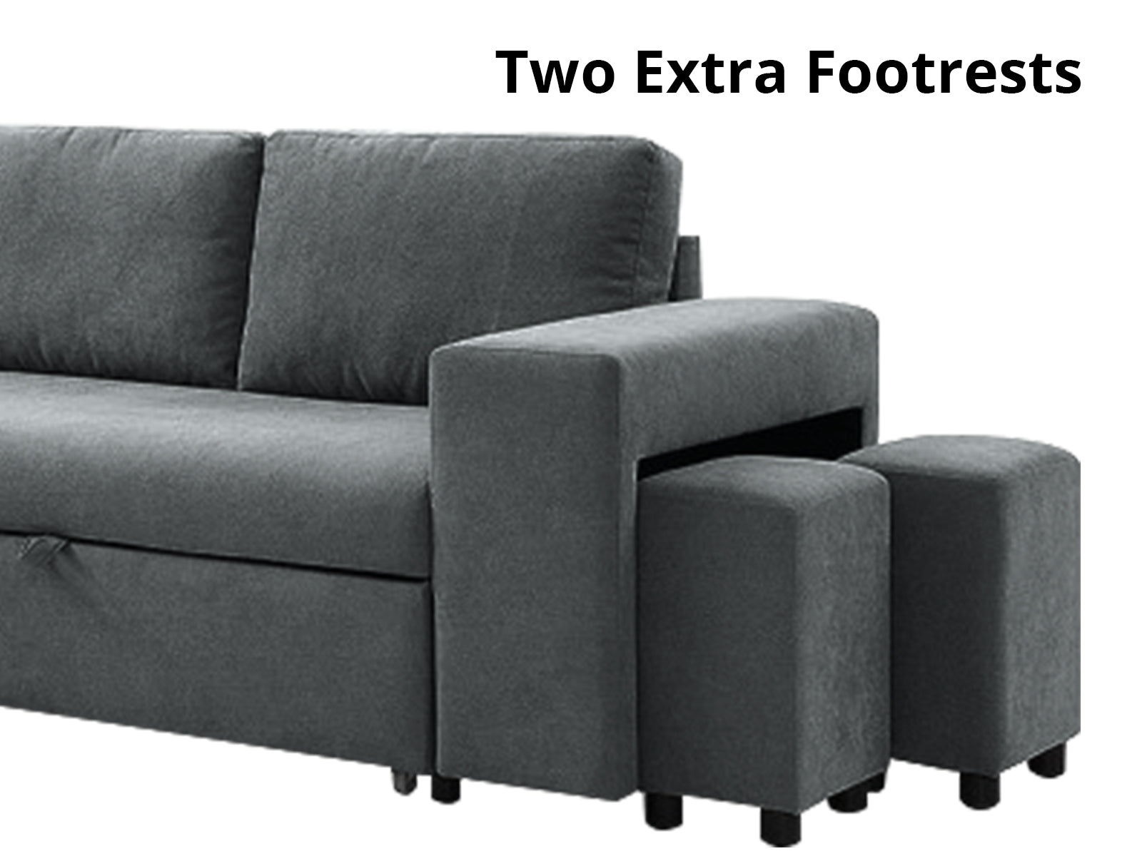 Phenis Pull Out Storage Sofa Bed with Footrest Dark Grey