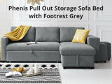 Phenis Pull Out Storage Sofa Bed with Footrest Grey