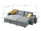 Phenis Pull Out Storage Sofa Bed with Footrest Grey