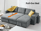 Phenis Pull Out Storage Sofa Bed with Footrest Grey