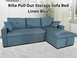 Rilla Pull Out Storage Sofa Bed Linen Blue