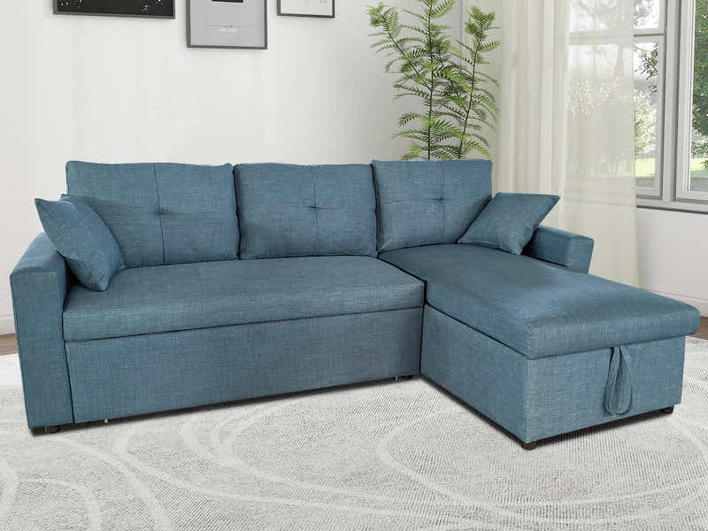 Rilla Pull Out Sofa Bed With Storage - Blue