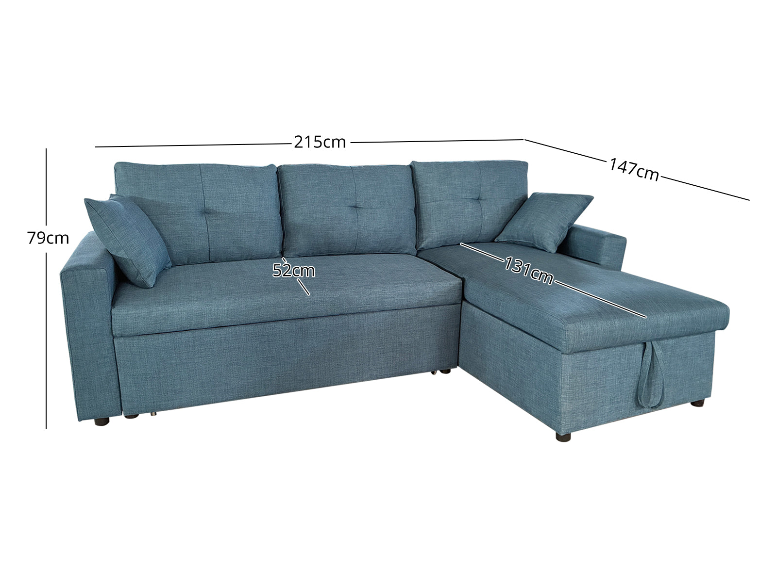 Rilla Pull Out Storage Sofa Bed Linen Blue