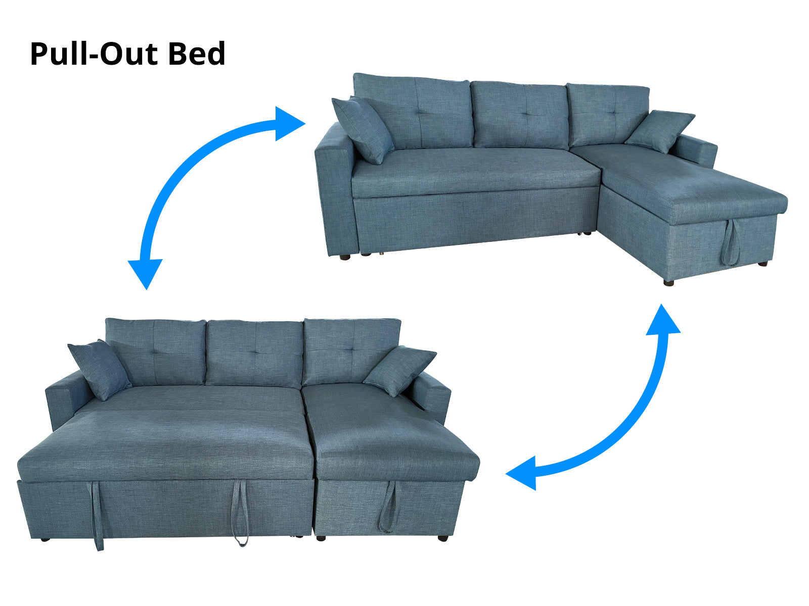 Rilla Pull Out Storage Sofa Bed Linen Blue