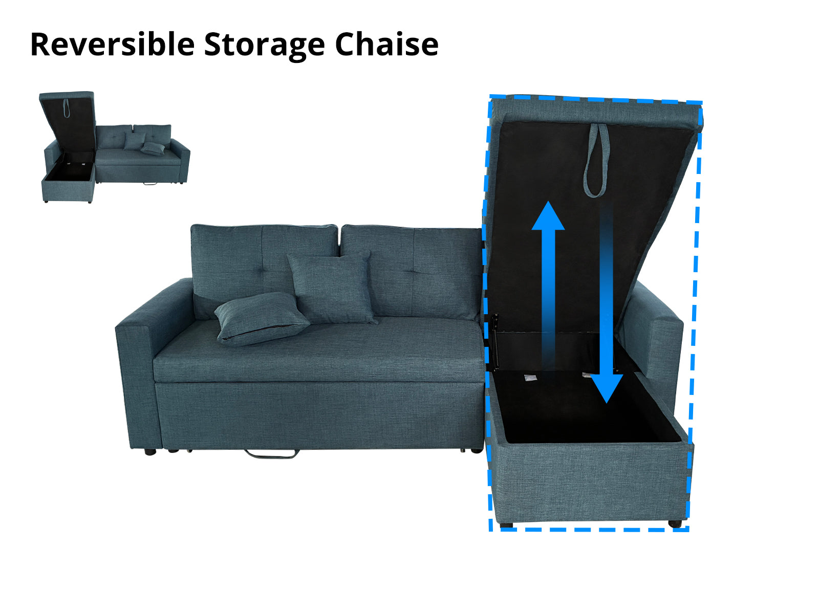 Rilla Pull Out Storage Sofa Bed Linen Blue