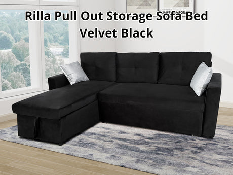 Rilla Pull Out Sofa Bed With Storage - Velvet Black