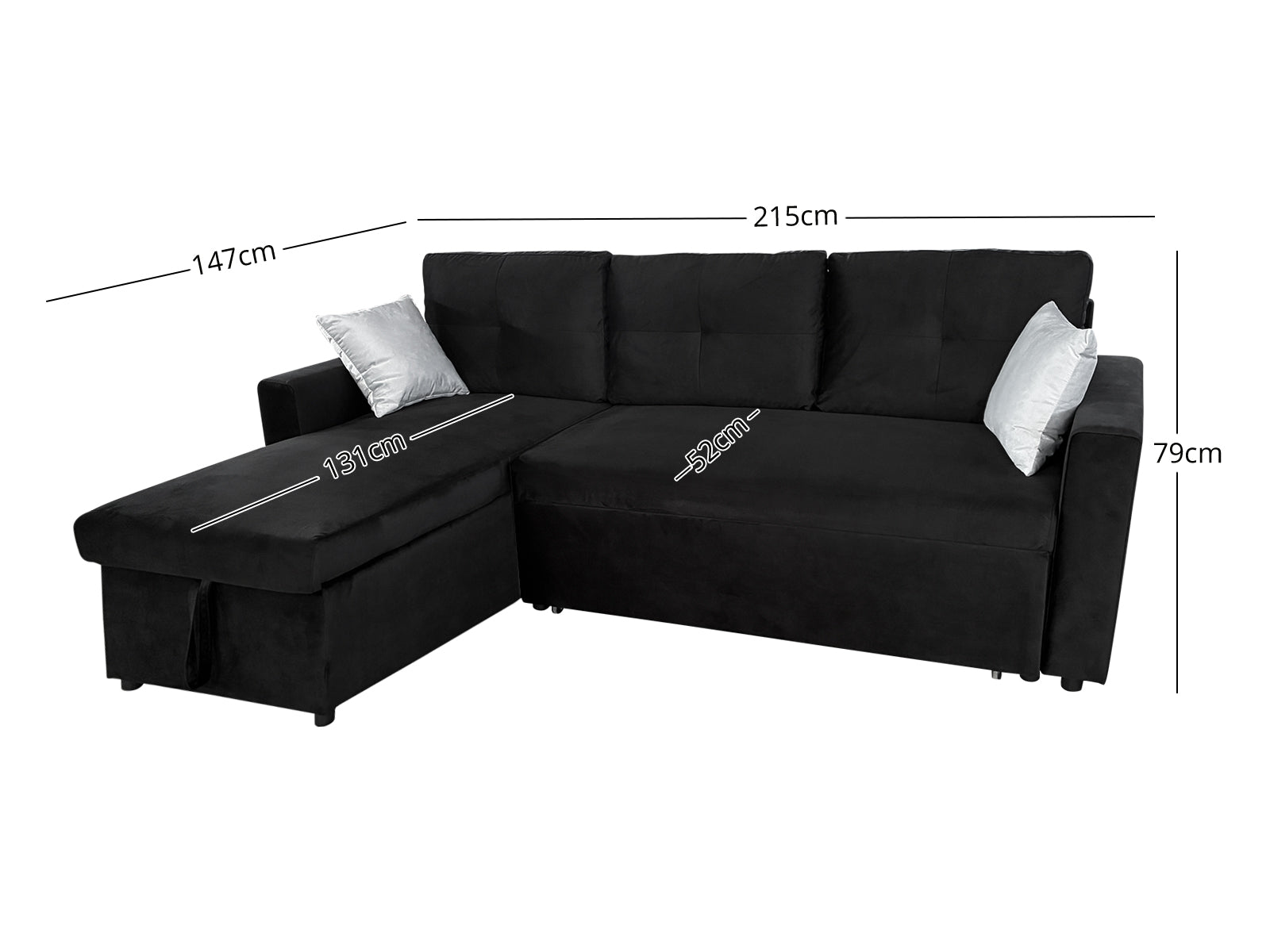Rilla Pull Out Sofa Bed With Storage - Velvet Black