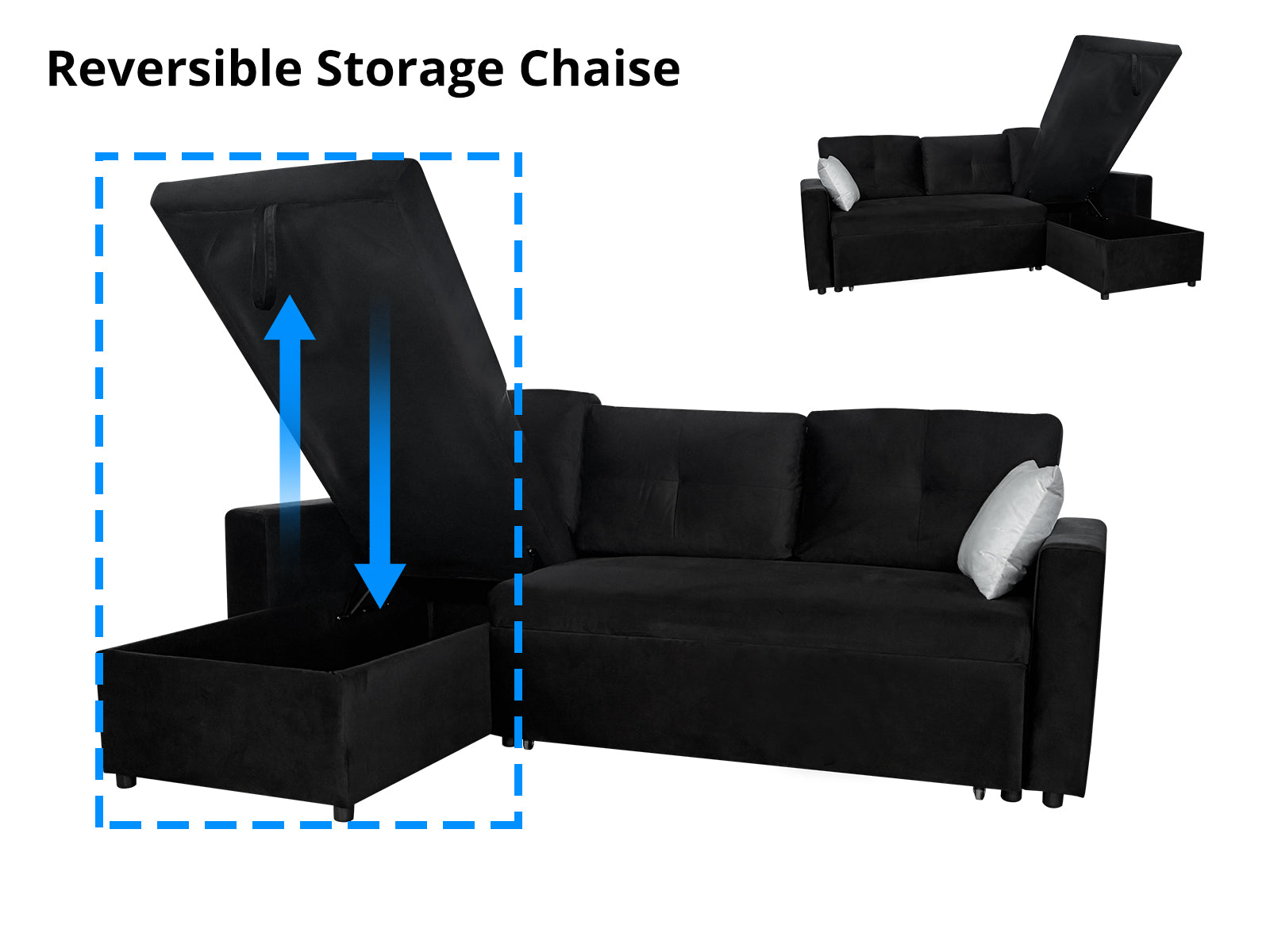 Rilla Pull Out Sofa Bed With Storage - Velvet Black