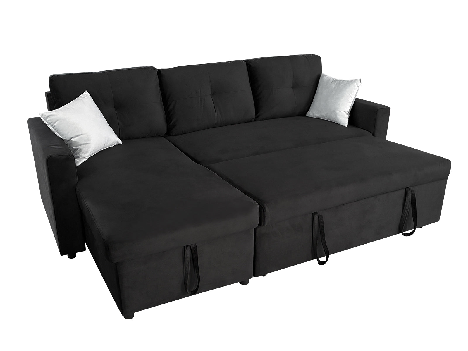 Rilla Pull Out Sofa Bed With Storage - Velvet Black