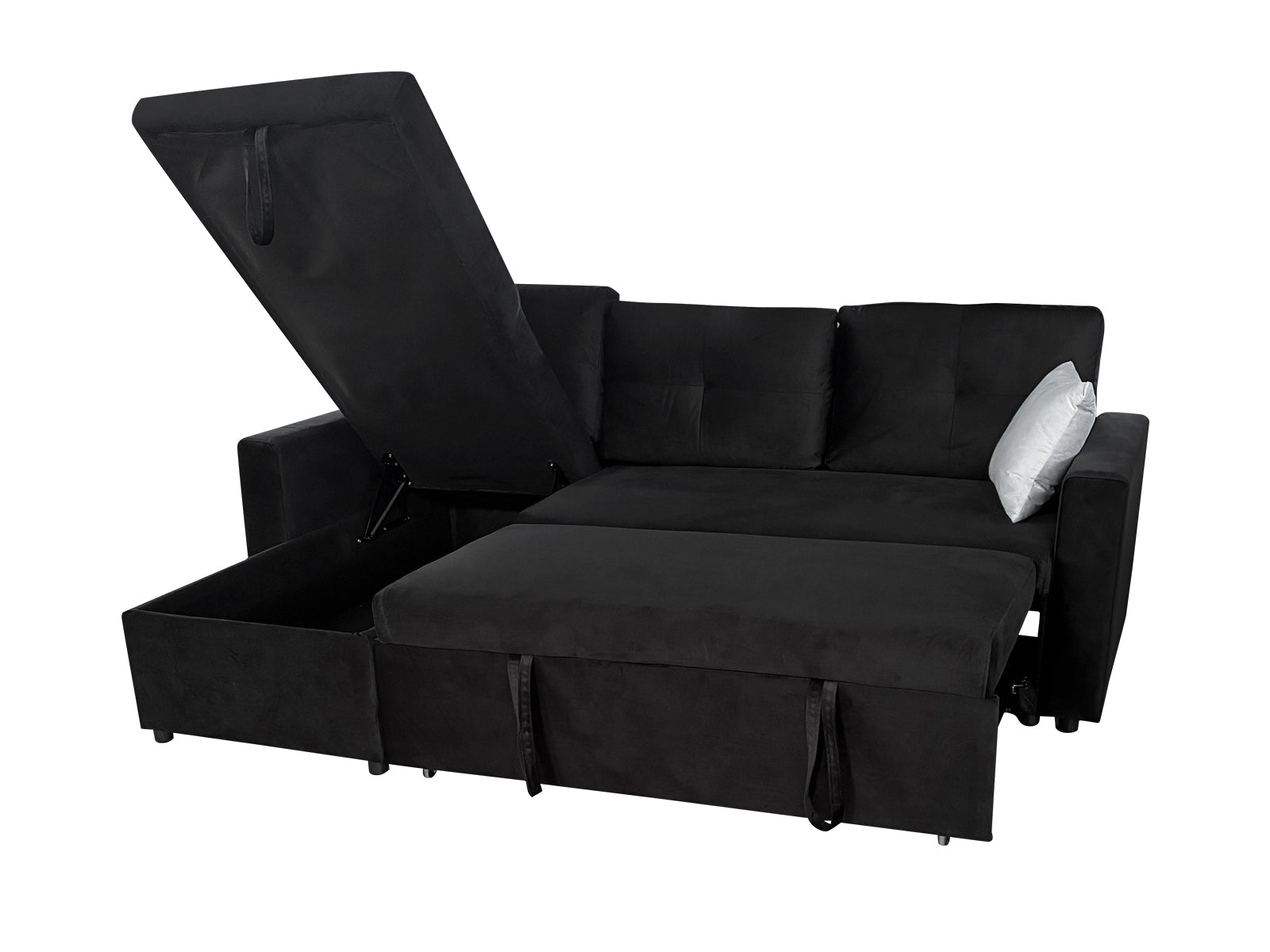 Rilla Pull Out Sofa Bed With Storage - Velvet Black
