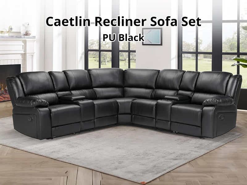 Caetlin PU Leather Recliner Sofa Set - Black