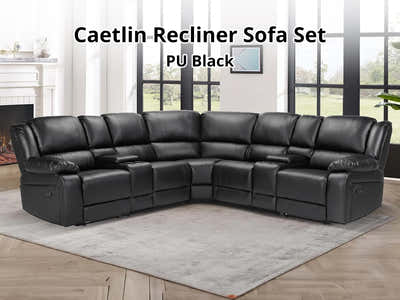 Caetlin PU Leather Recliner Sofa Set - Black
