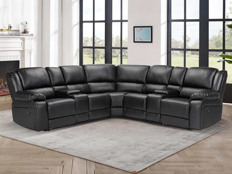Caetlin PU Leather Recliner Sofa Set - Black