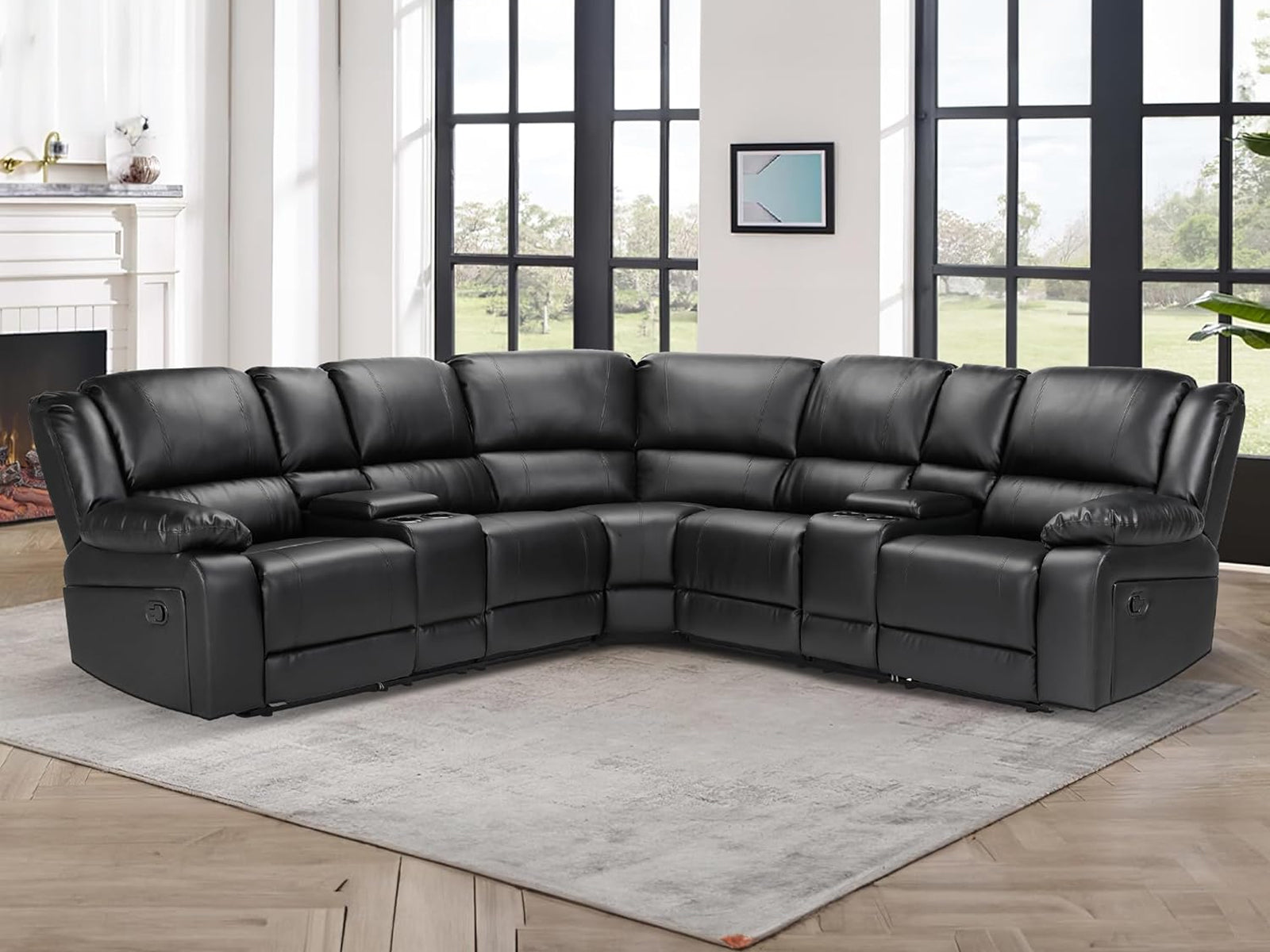 Caetlin PU Leather Recliner Sofa Set - Black