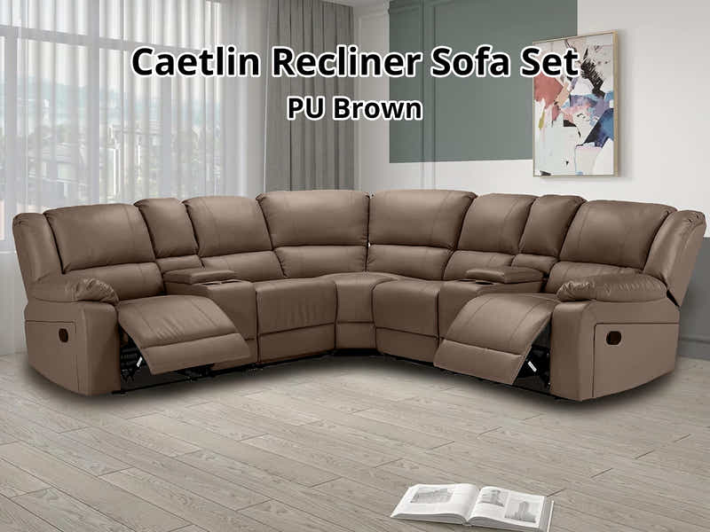 Caetlin PU Leather Recliner Sofa Set - Brown