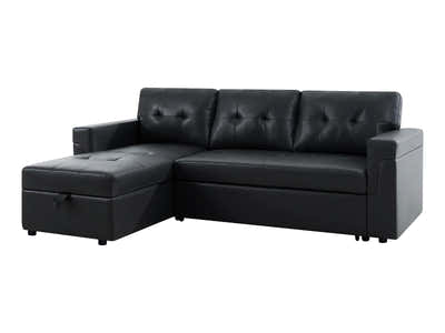 Auden Pull Out Sofa Bed with Storage Chaise PU Black