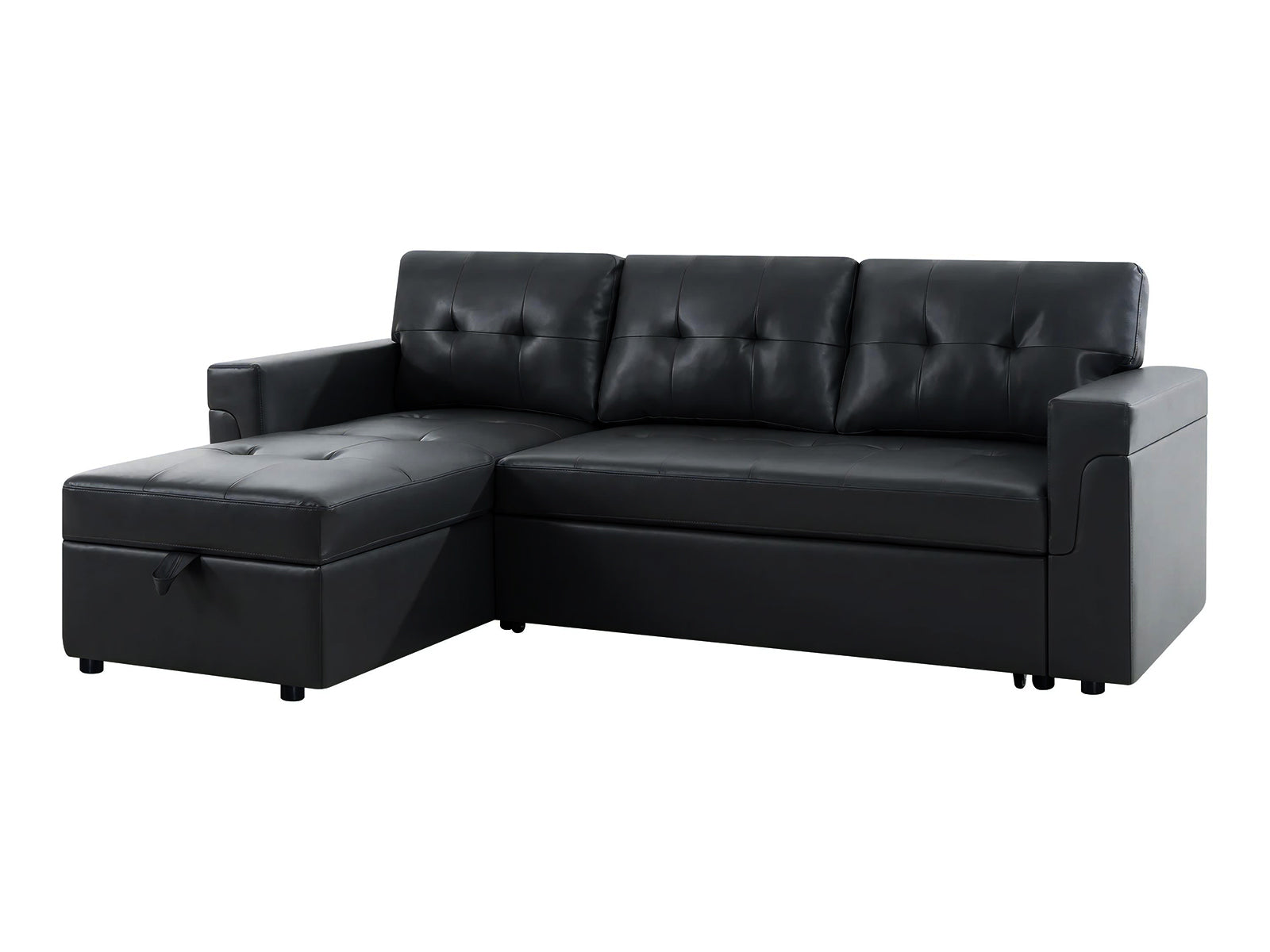 DS Auden Pull Out Sofa Bed with Storage Chaise PU Black