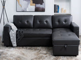 DS Auden Pull Out Sofa Bed with Storage Chaise PU Black