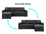 DS Auden Pull Out Sofa Bed with Storage Chaise PU Black